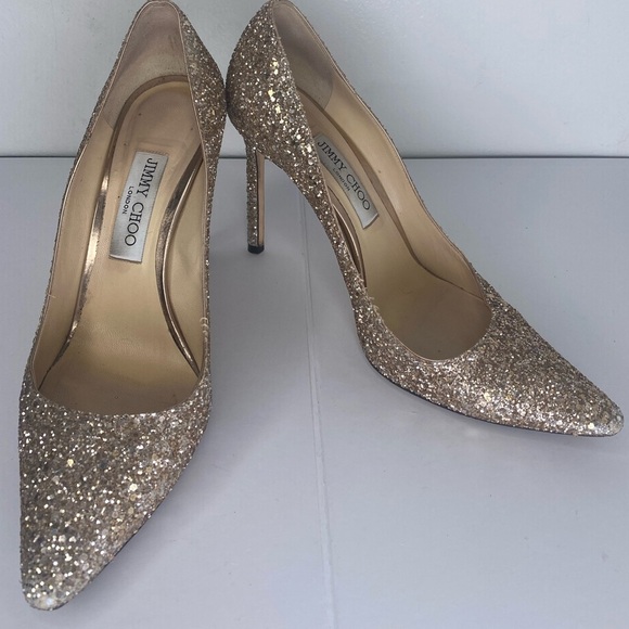 Jimmy Choo Shoes - Jimmy Choo Romy Coarse Glitter Gold Fabric Pump Heels